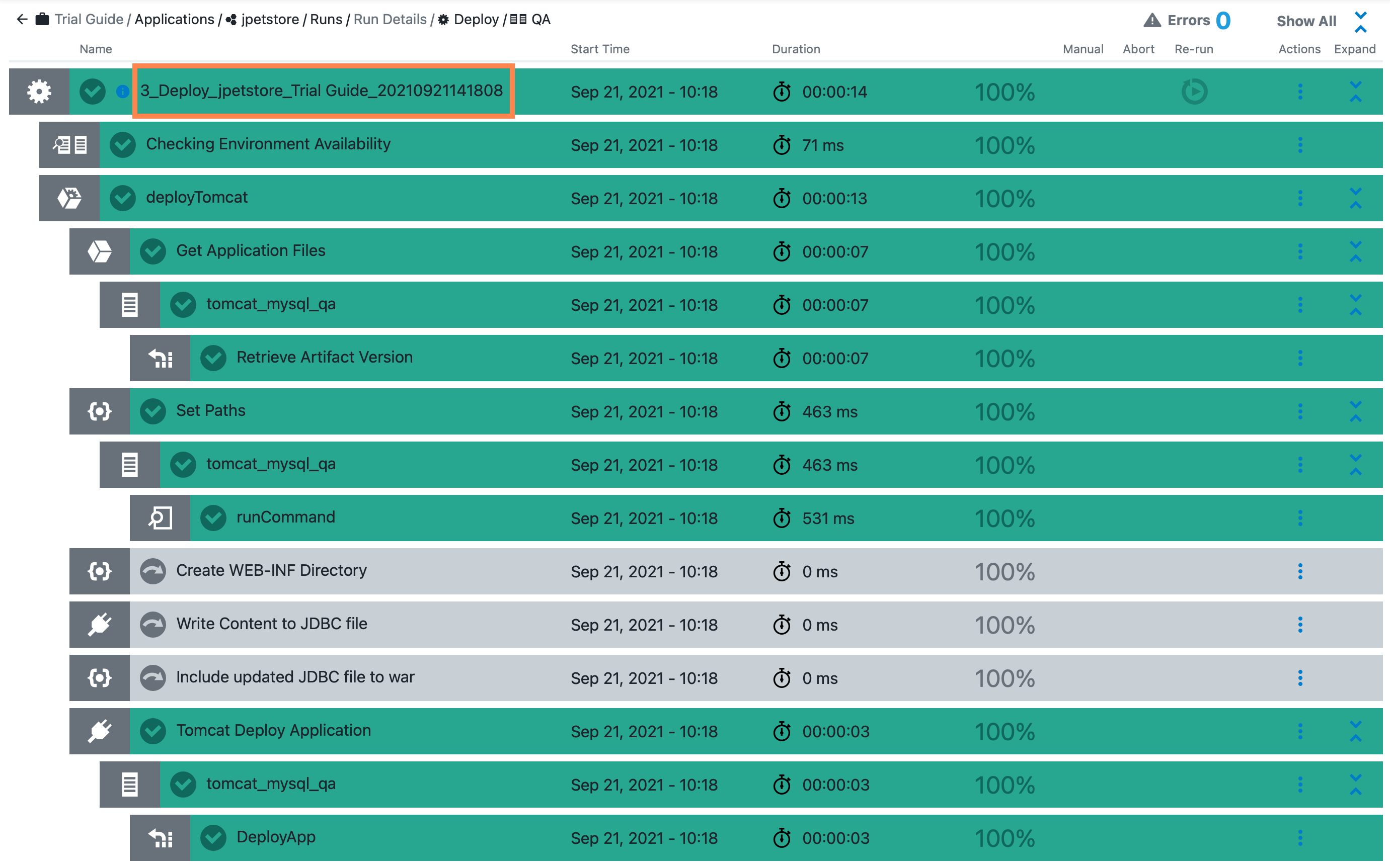 Deploy Job Details link