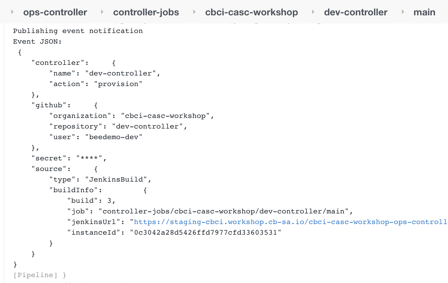 Event JSON log output